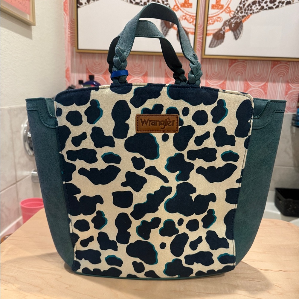 Wrangler Turquoise/teal and Cow print Tote Bag